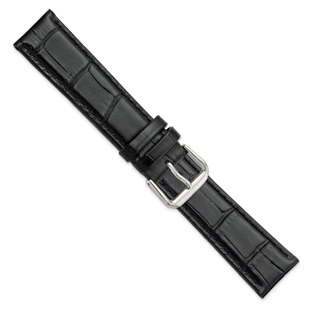 12mm Black Matte Wild Alligator Grain Leather with Silver-tone Buckle 6.75 inch Watch Band - Sophia Jewelers
