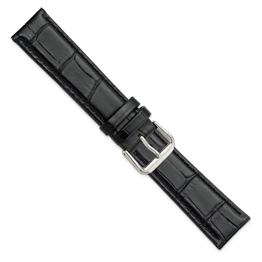 12mm Black Matte Wild Alligator Grain Leather with Silver-tone Buckle 6.75 inch Watch Band - Sophia Jewelers