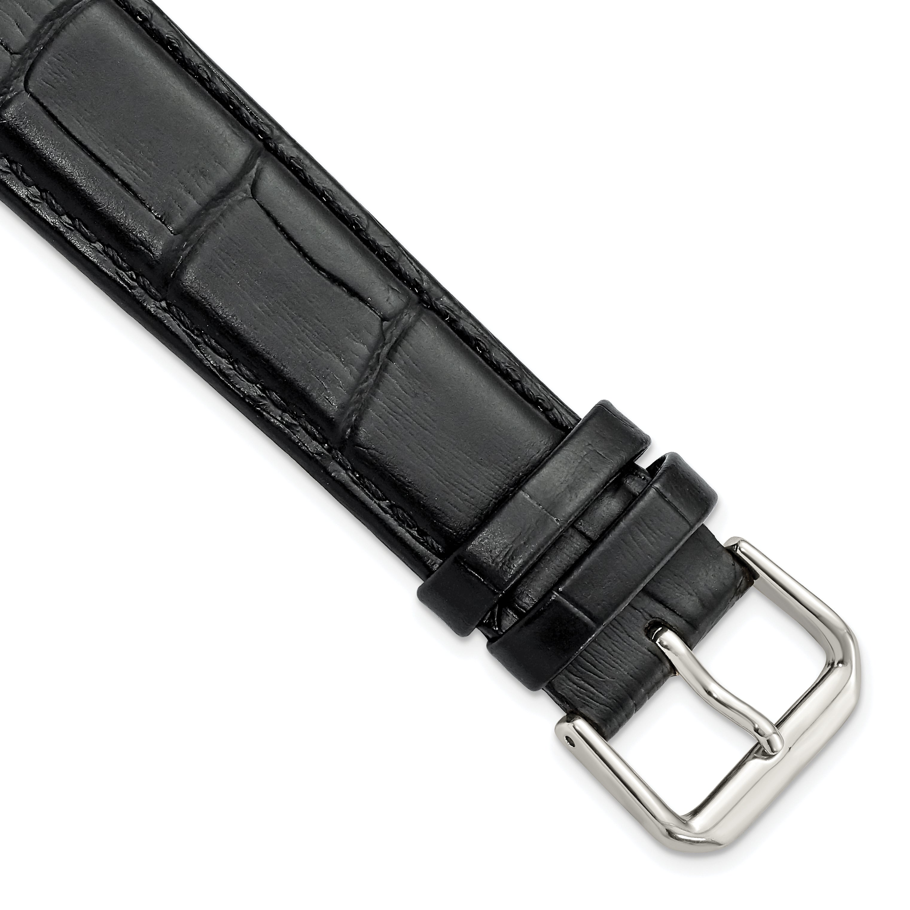 Alligator-Grain Leather Watch Band, Black Matte, 19mm