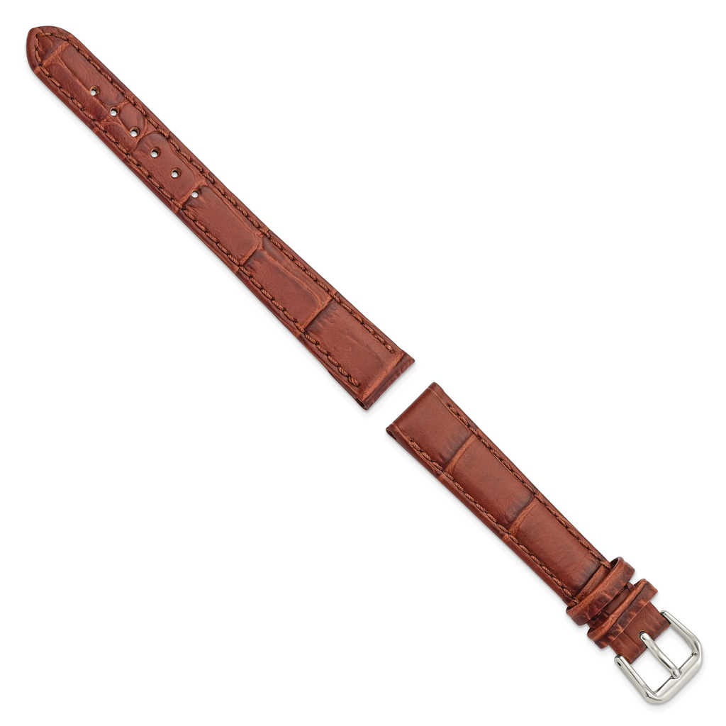 DeBeer 14mm Havana Brown Matte Wild Alligator Grain Leather with Silver-tone Buckle 6.75 inch Watch Band