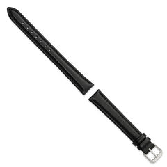16mm Extra Long Black Smooth Leather with Silver-tone 9.5 inch Watch Band