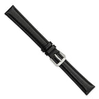 16mm Extra Long Black Smooth Leather with Silver-tone 9.5 inch Watch Band