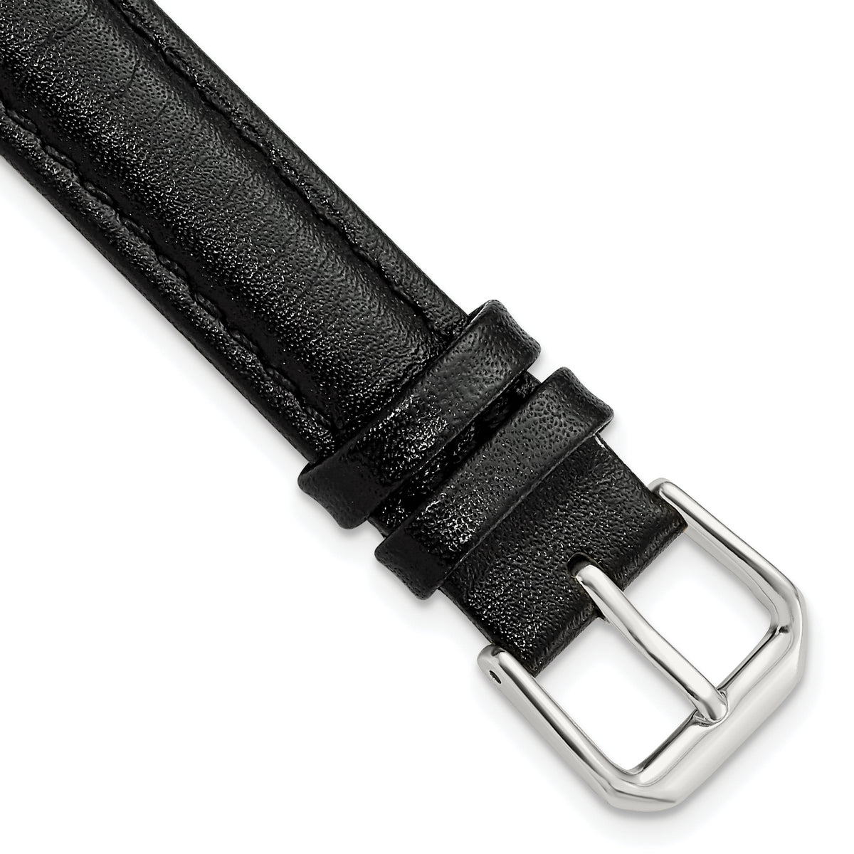 16mm Extra Long Black Smooth Leather with Silver-tone 9.5 inch Watch Band