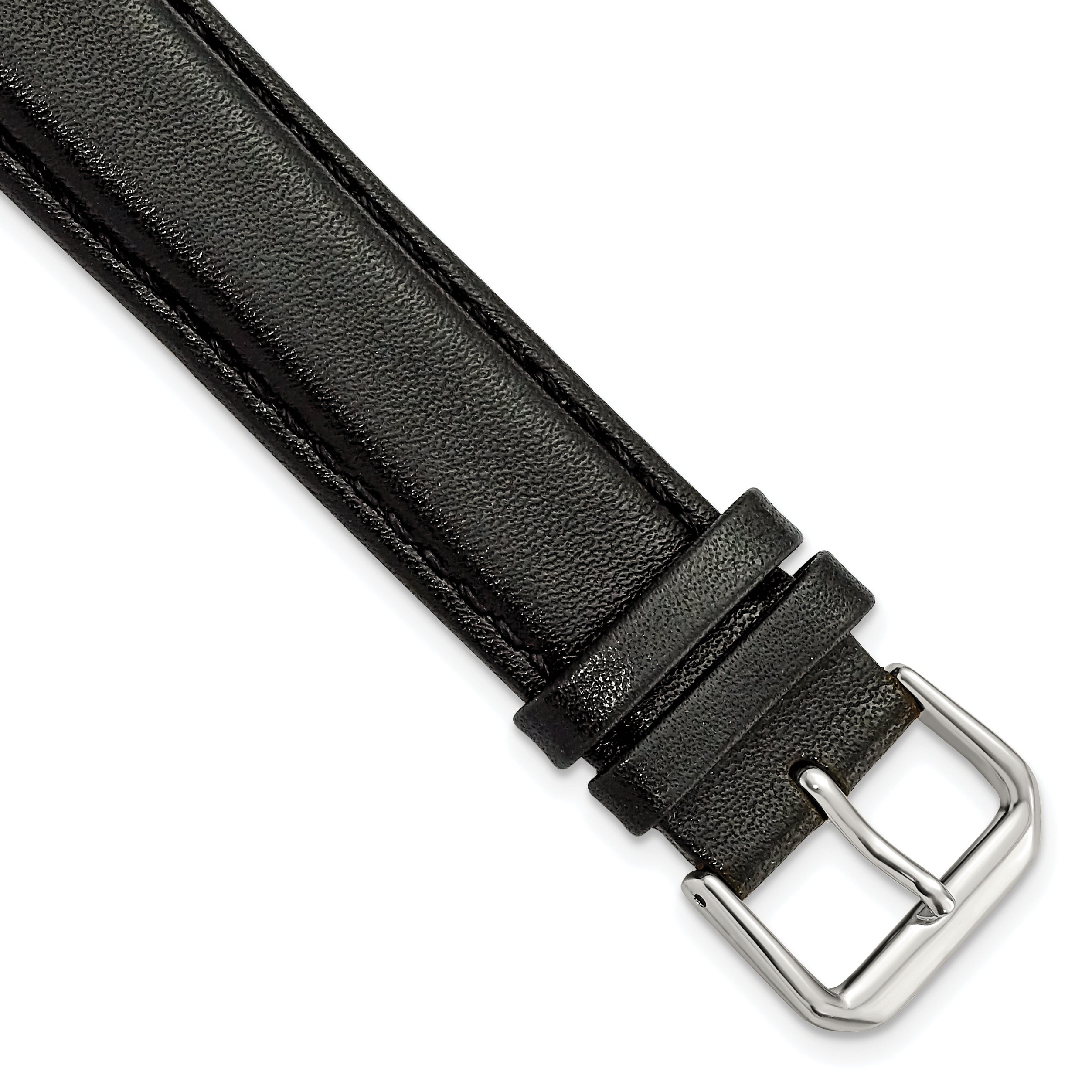 16mm Extra Long Black Smooth Leather with Silver-tone 9.5 inch Watch Band