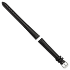 12mm Black Long Smooth Leather with Silver-tone Buckle 7.5 inch Watch Band