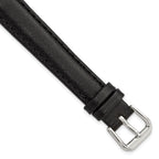 Long Smooth Leather Watch Band in Black with Silver-Tone Buckle, 16mm