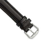 Long Smooth Leather Watch Band in Black with Silver-Tone Buckle, 16mm