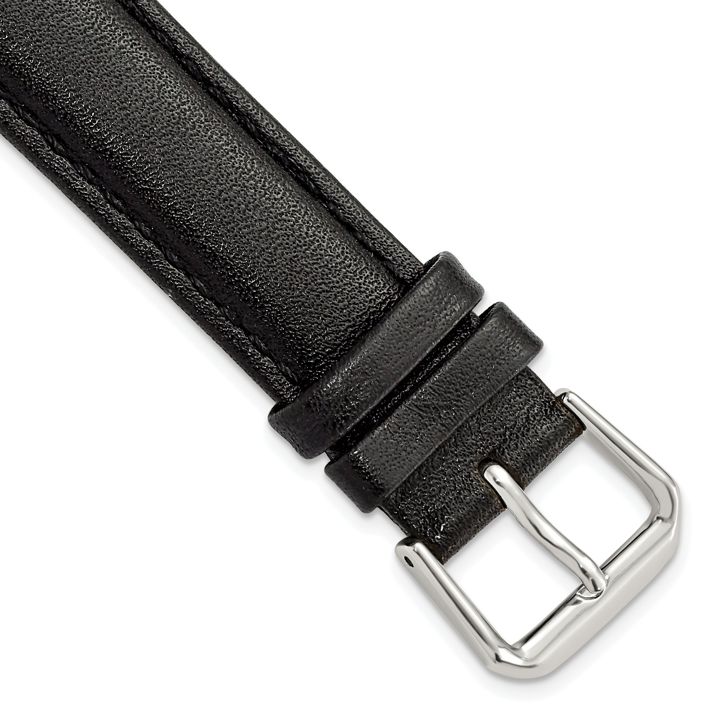 12mm Black Long Smooth Leather with Silver-tone Buckle 7.5 inch Watch Band