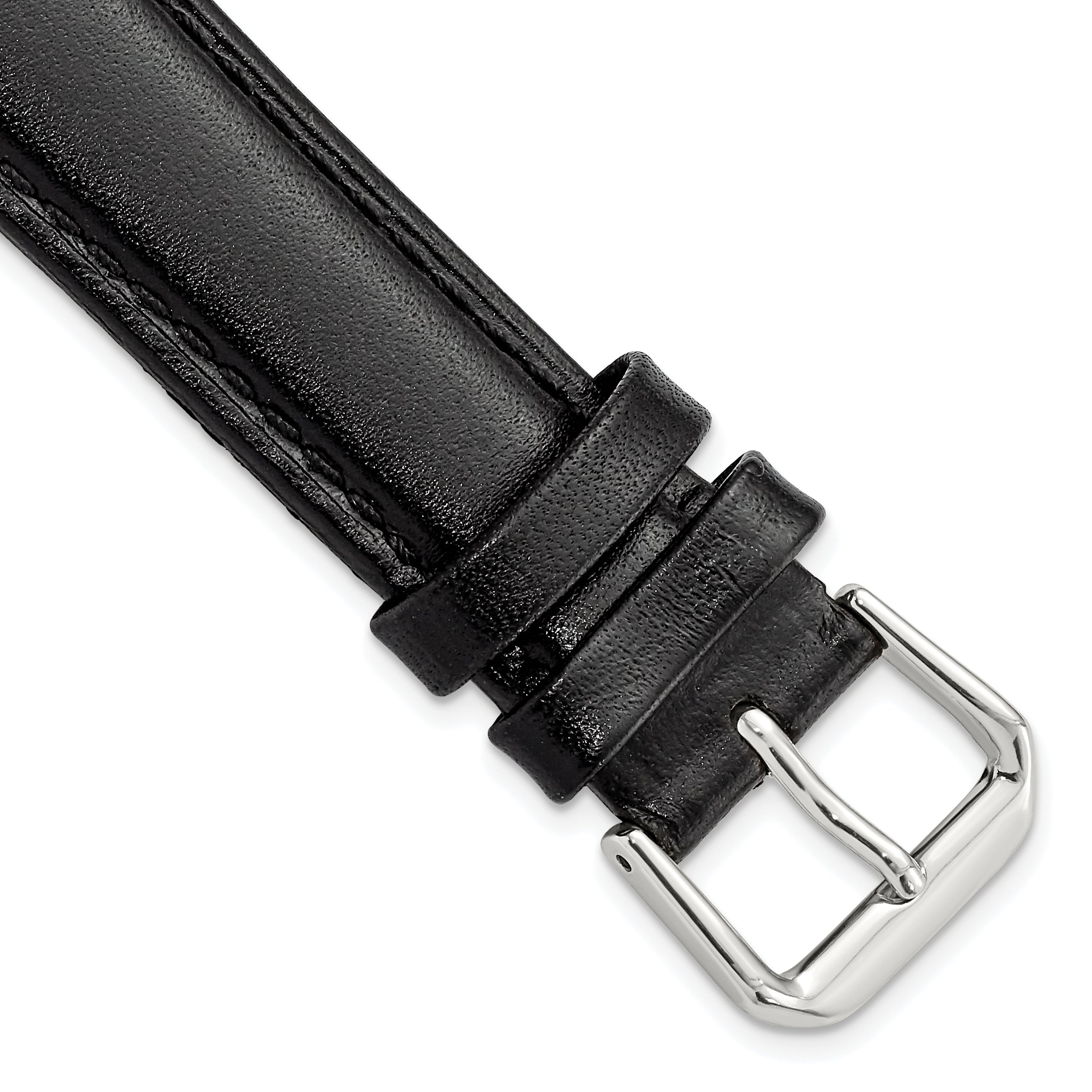 Long Smooth Leather Watch Band in Black with Silver-Tone Buckle, 16mm