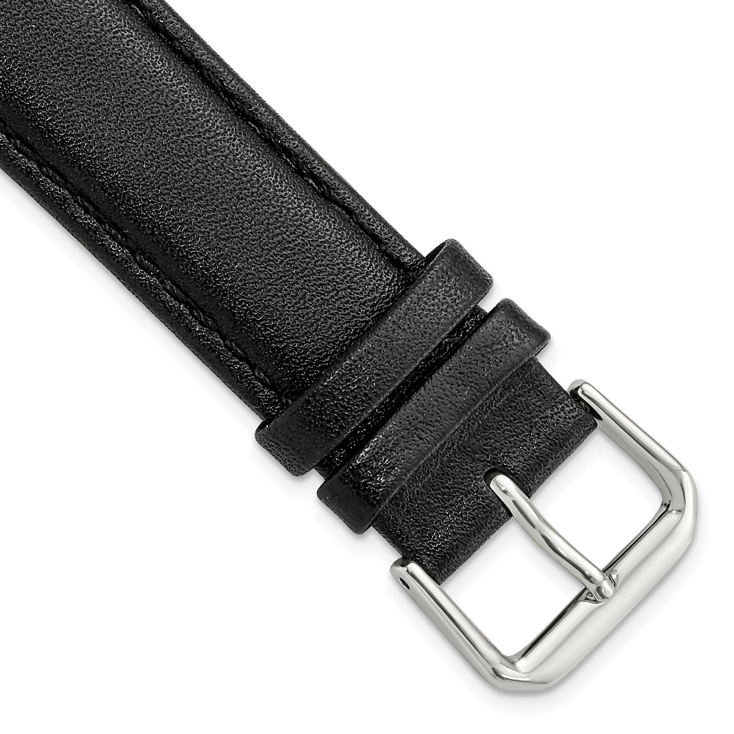 Long Smooth Leather Watch Band in Black with Silver-Tone Buckle, 16mm