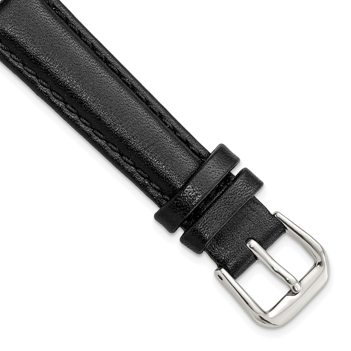 Short Black Smooth Leather Watch Band with Silver-Tone Buckle, 14mm - Sophia Jewelers Main image
