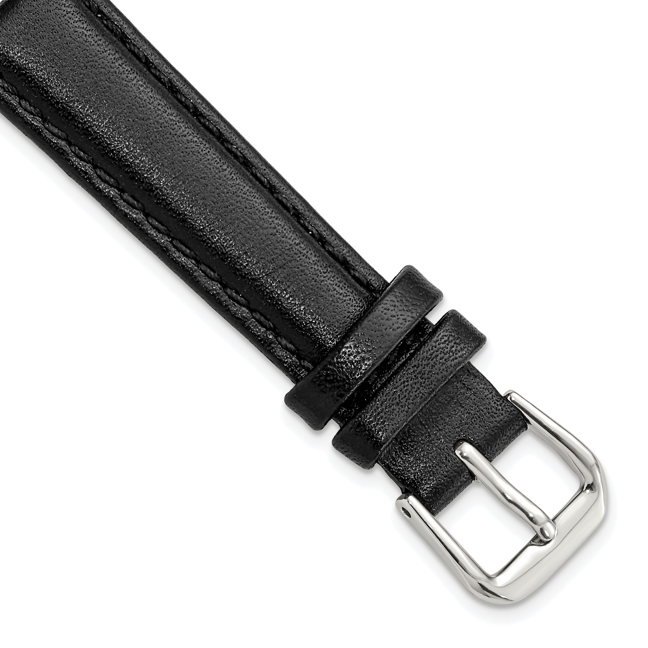12mm Short Black Smooth Leather with Silver-tone Buckle 6.25 inch Watch Band Main image