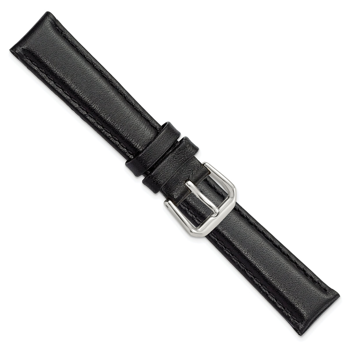 DeBeer 16mm Short Black Smooth Leather with Silver-tone Buckle 6.75 inch Watch Band