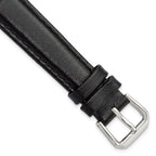 Short Black Smooth Leather Watch Band with Silver-Tone Buckle, 14mm