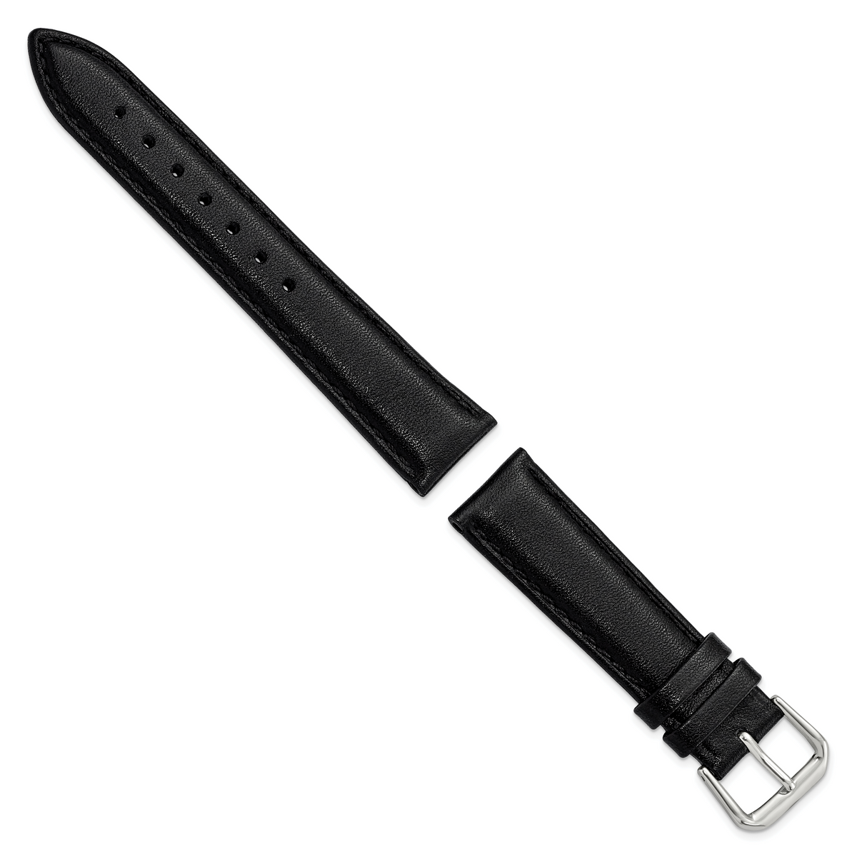 DeBeer 18mm Short Black Smooth Leather with Silver-tone Buckle 6.75 inch Watch Band