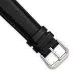 Short Black Smooth Leather Watch Band with Silver-Tone Buckle, 14mm