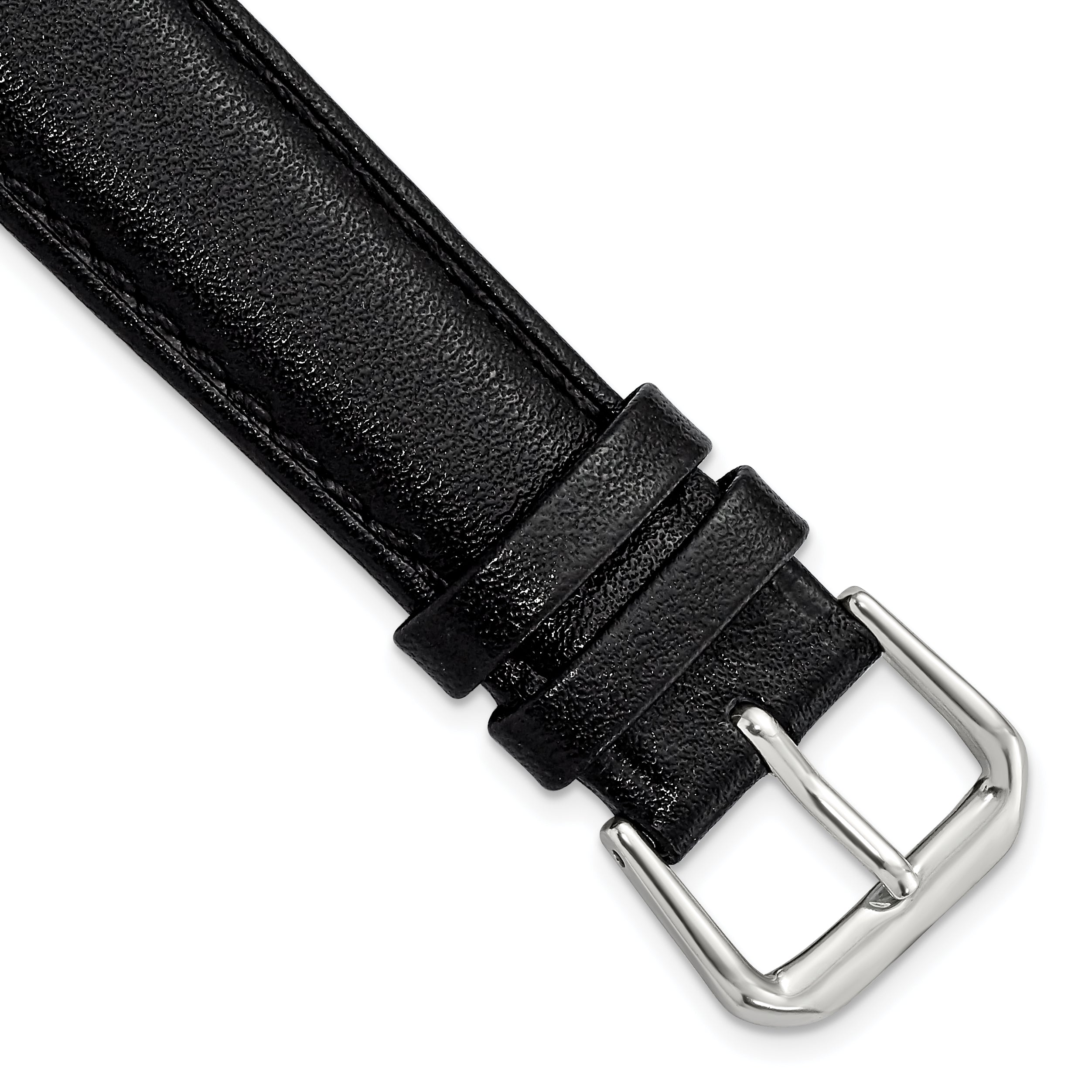 Short Black Smooth Leather Watch Band with Silver-Tone Buckle, 14mm