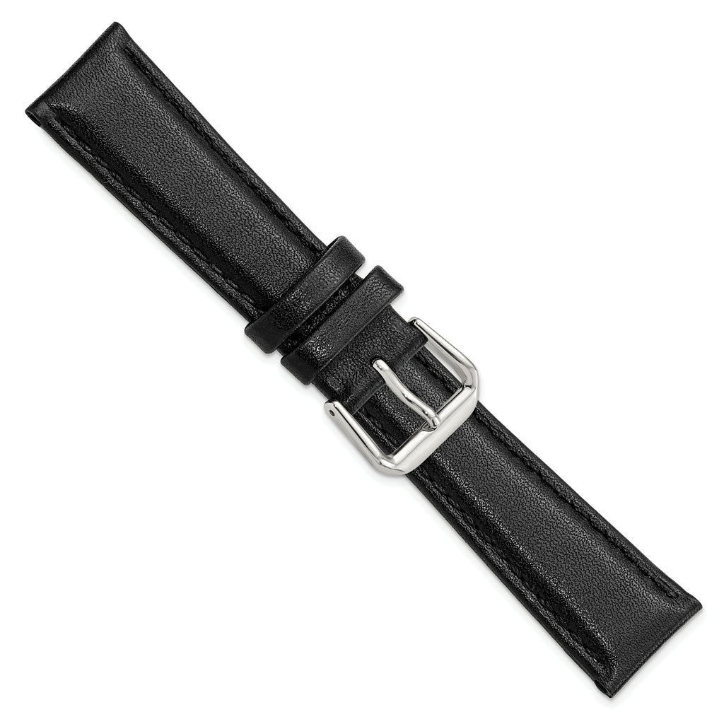 DeBeer 19mm Short Black Smooth Leather with Silver-tone Buckle 6.75 inch Watch Band