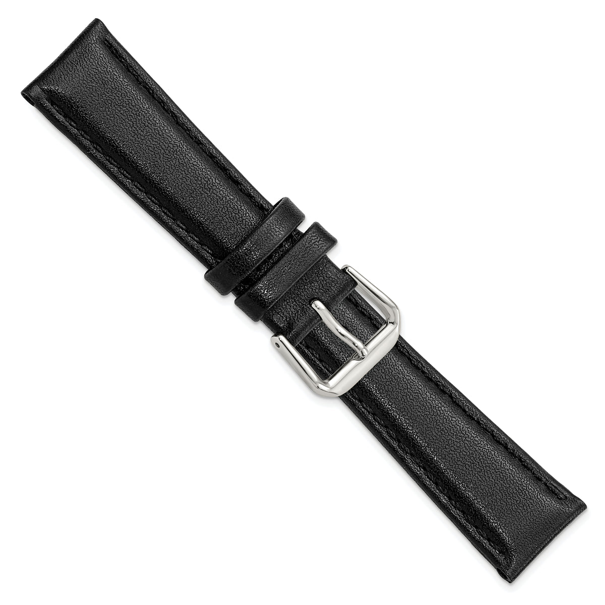 DeBeer 19mm Short Black Smooth Leather with Silver-tone Buckle 6.75 inch Watch Band