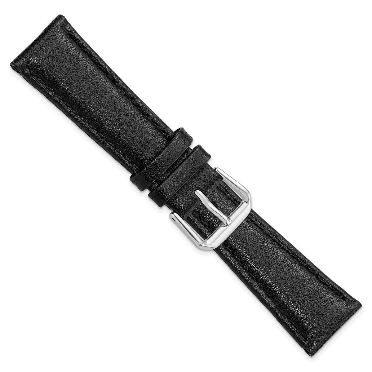 DeBeer 20mm Short Black Smooth Leather with Silver-tone Buckle 6.75 inch Watch Band