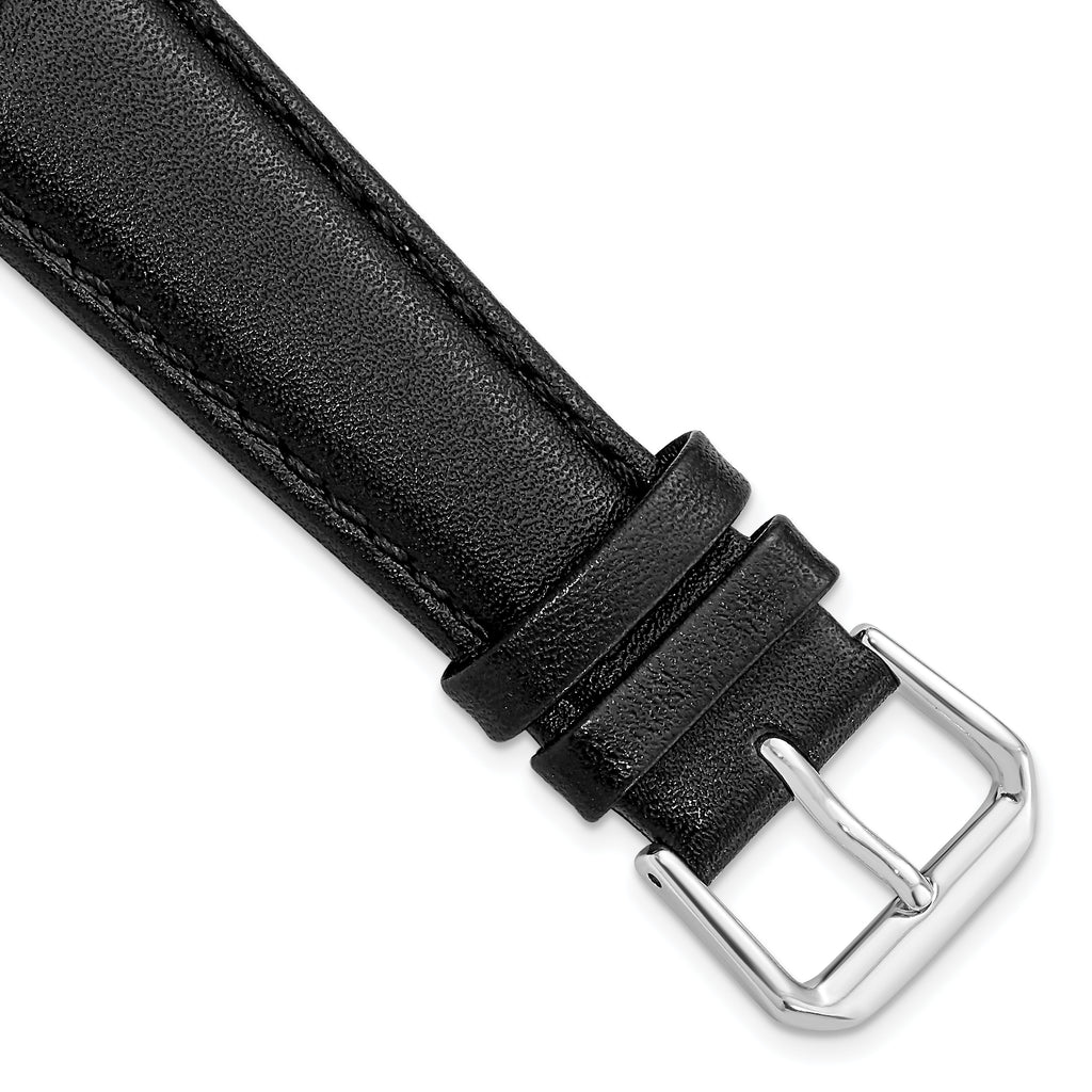 Short Black Smooth Leather Watch Band with Silver-Tone Buckle, 14mm