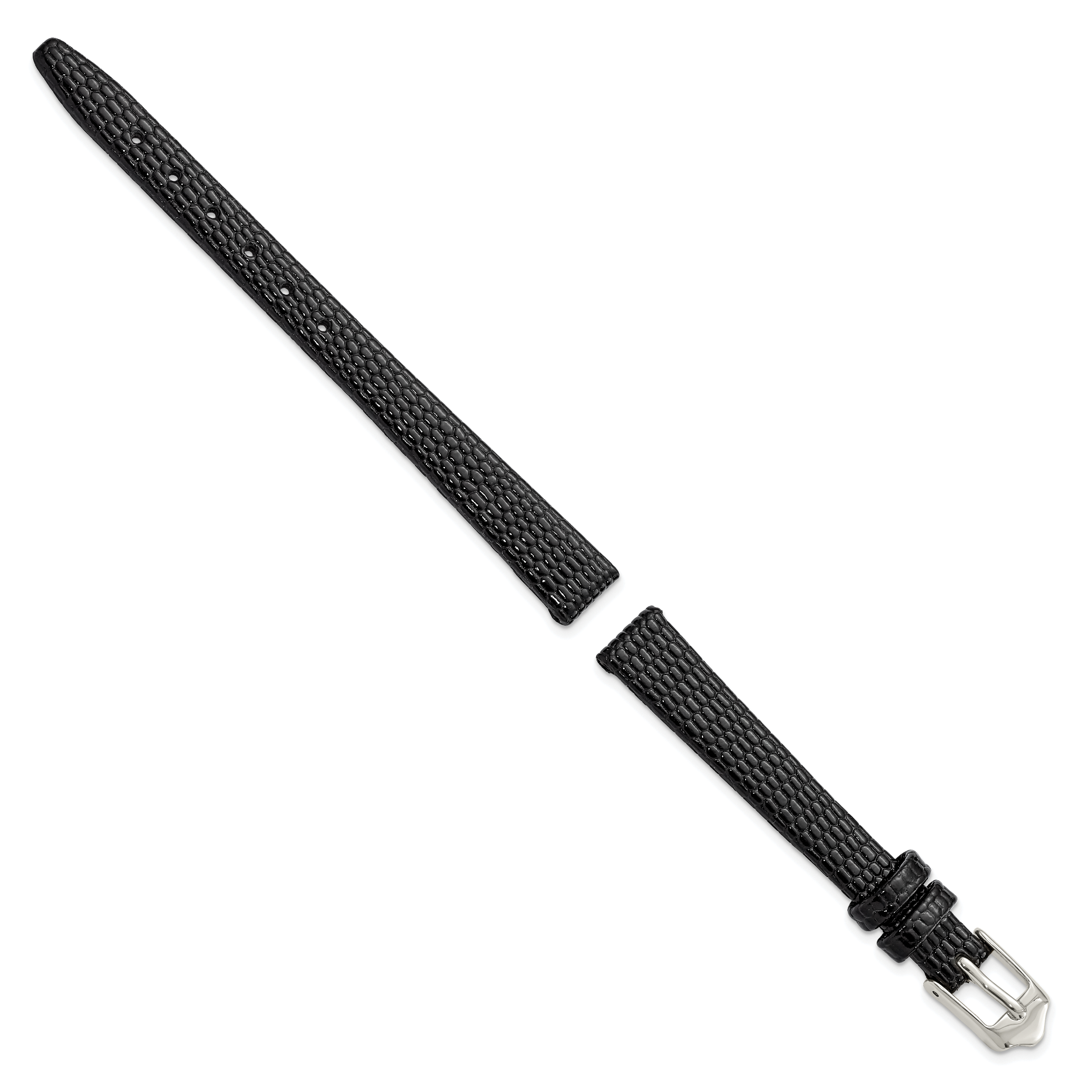 Flat Black Lizard-Grain Leather Watch Band in Silver-Tone, 14mm Secondary image