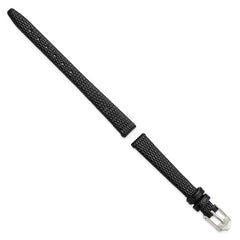10mm Flat Black Lizard Grain Leather with Silver-tone Buckle 6.75 inch Watch Band