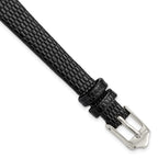 10mm Flat Black Lizard Grain Leather with Silver-tone Buckle 6.75 inch Watch Band