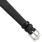 Flat Black Lizard-Grain Leather Watch Band in Silver-Tone, 14mm