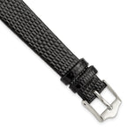Flat Black Lizard-Grain Leather Watch Band in Silver-Tone, 14mm