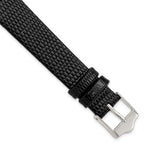 Flat Black Lizard-Grain Leather Watch Band in Silver-Tone, 14mm