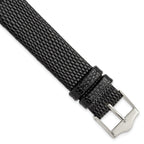 Flat Black Lizard-Grain Leather Watch Band in Silver-Tone, 14mm
