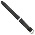 DeBeer 18mm Flat Black Lizard Grain Leather with Silver-tone Buckle 7.5 inch Watch Band