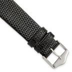 Flat Black Lizard-Grain Leather Watch Band in Silver-Tone, 14mm