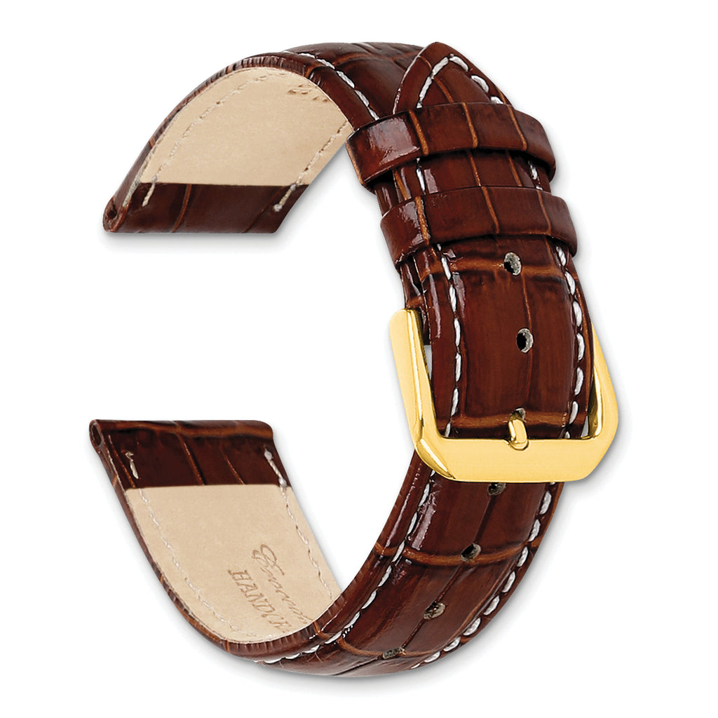 16mm Havana Crocodile Grain Chronograph Leather with White Stitching and Gold-tone Buckle 7.5 inch W - Sophia Jewelers