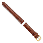 White Crocodile-Grain Leather Watch Band with White Stitching and Gold-Tone Buckle