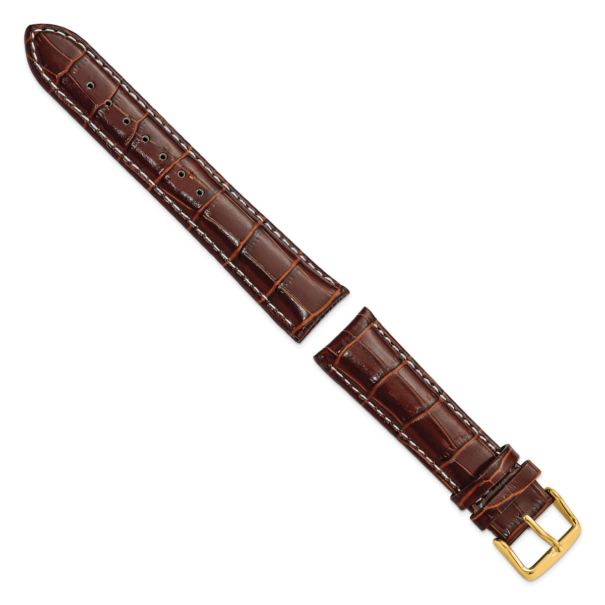 Havana Crocodile-Grain Leather Watch Band with White Stitching, 16mm - Sophia Jewelers