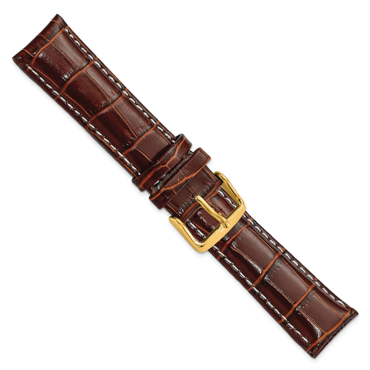 Havana Crocodile-Grain Leather Watch Band with White Stitching, 16mm - Sophia Jewelers