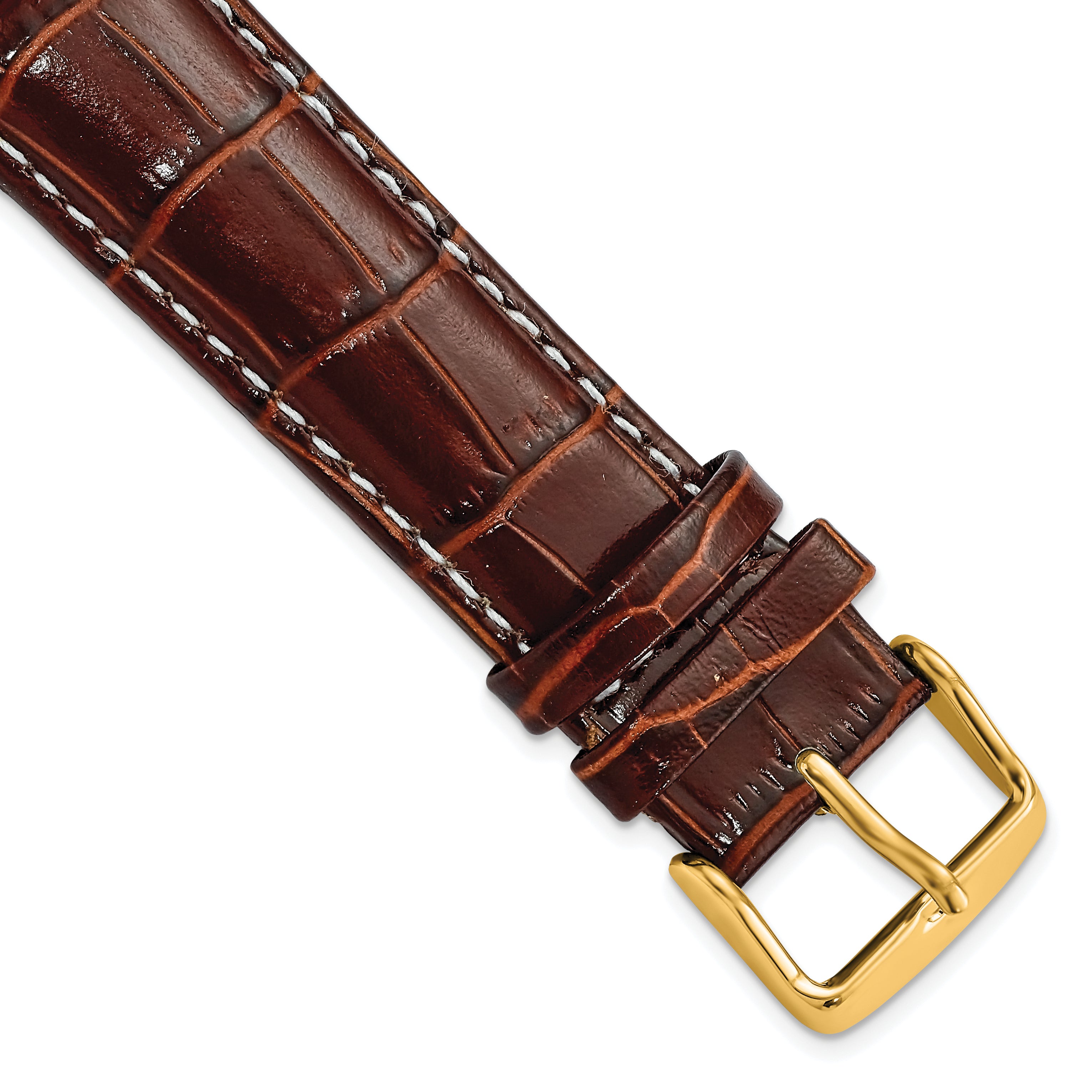 16mm Havana Crocodile Grain Chronograph Leather with White Stitching and Gold-tone Buckle 7.5 inch Watch Band