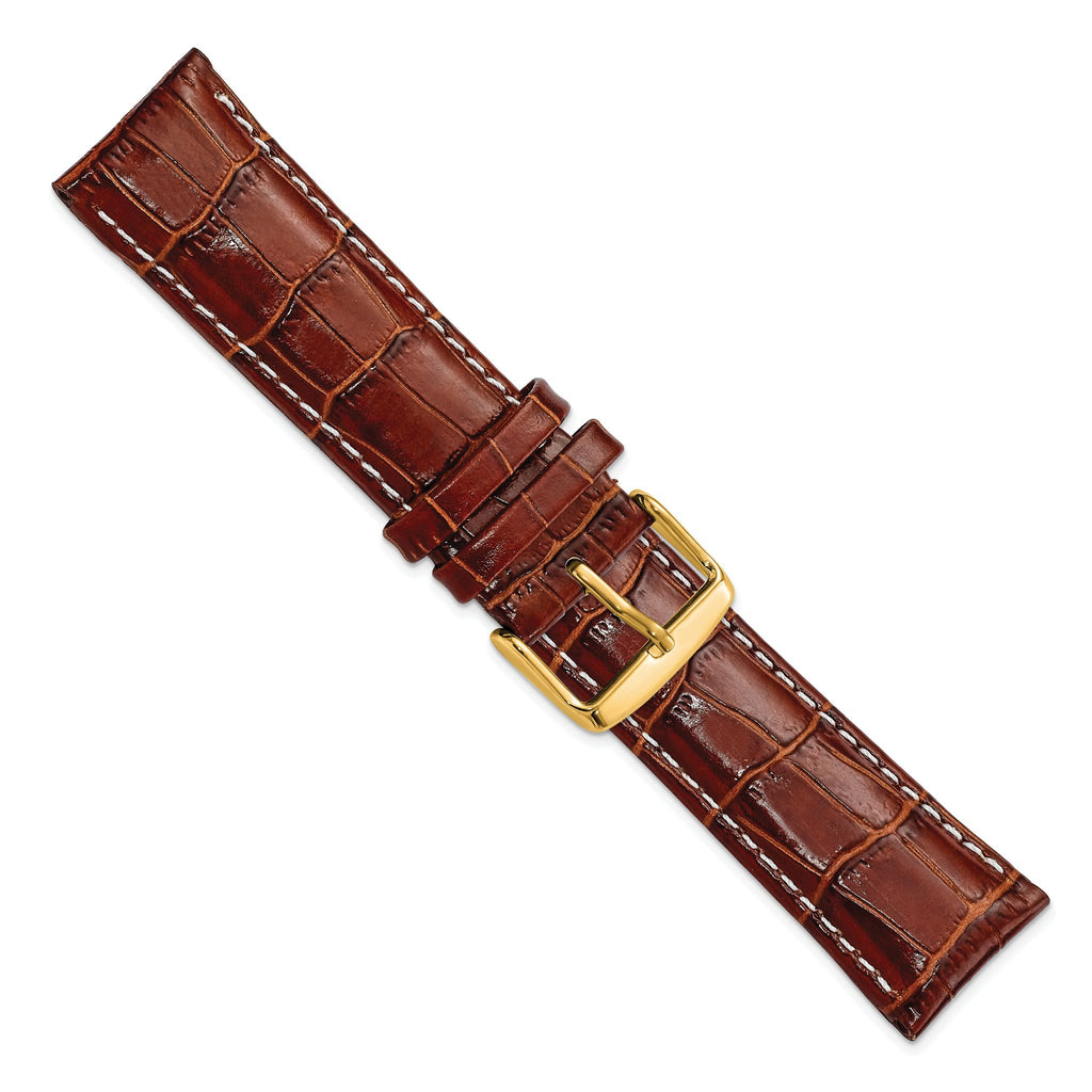 Havana Crocodile-Grain Leather Watch Band with White Stitching, 16mm - Sophia Jewelers