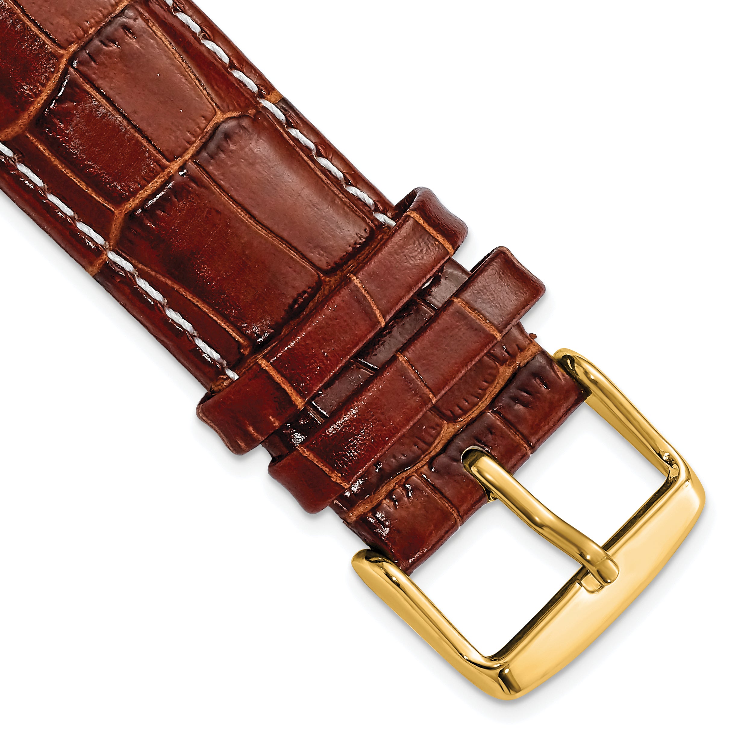 16mm Havana Crocodile Grain Chronograph Leather with White Stitching and Gold-tone Buckle 7.5 inch Watch Band