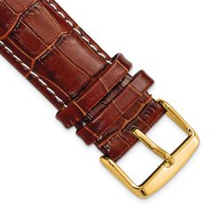 16mm Havana Crocodile Grain Chronograph Leather with White Stitching and Gold-tone Buckle 7.5 inch Watch Band