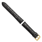 16mm Long Black Crocodile Grain Chronograph Leather with Gold-tone Buckle 8.5 inch Watch Band