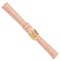 12mm Pink Crocodile Grain Chronograph Leather with Gold-tone Buckle 6.75 inch Watch Band