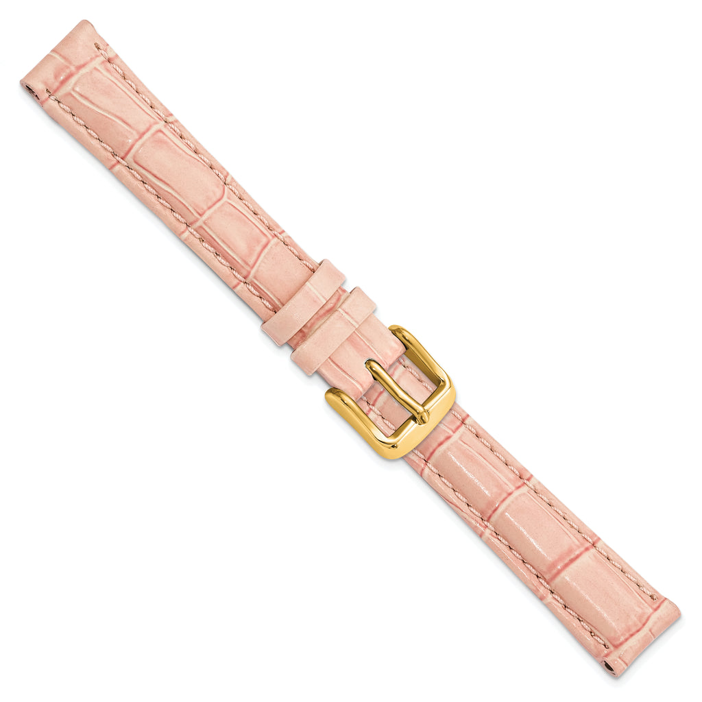 14mm Pink Crocodile Grain Chronograph Leather with Gold-tone Buckle 6.75 inch Watch Band - Sophia Jewelers