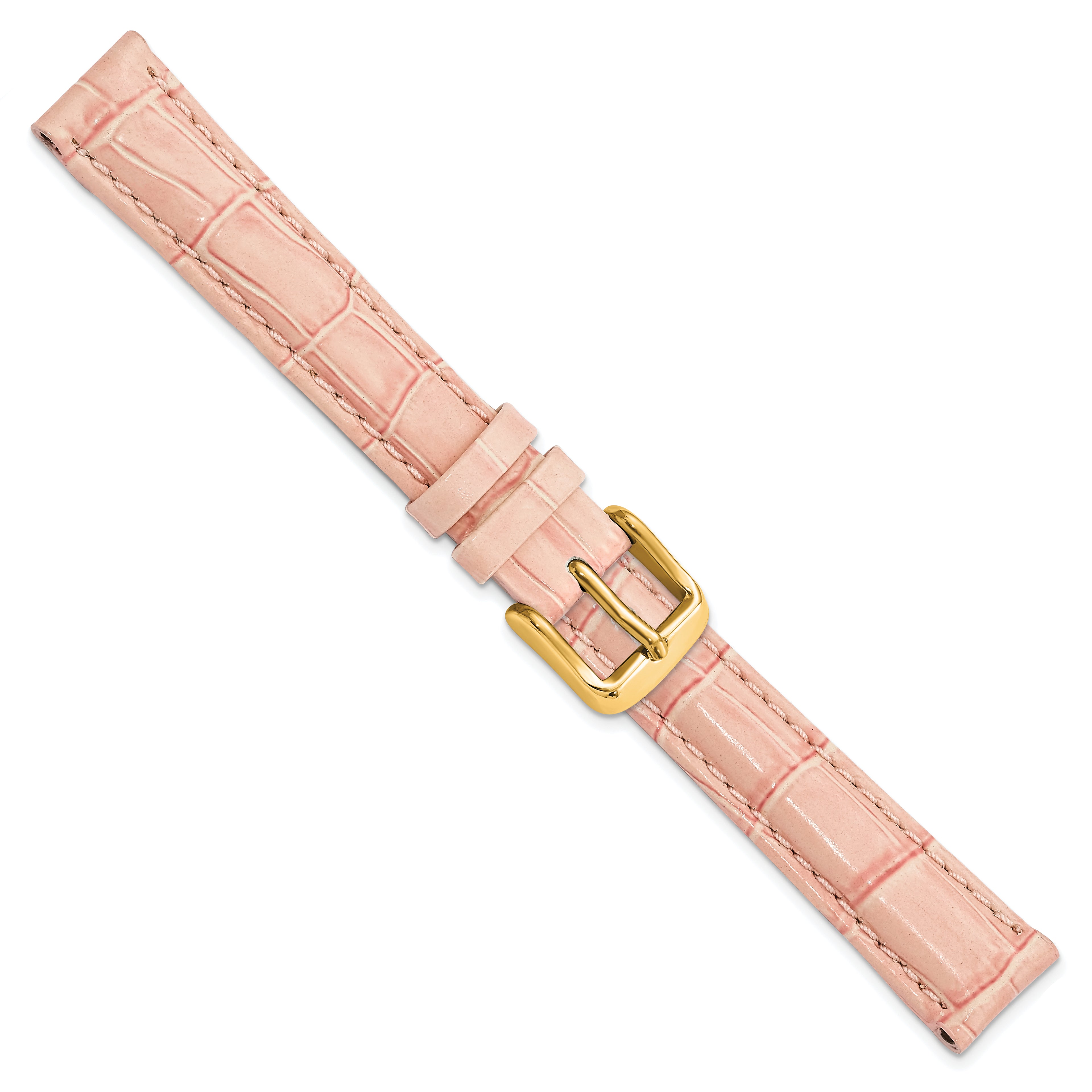 14mm Pink Crocodile Grain Chronograph Leather with Gold-tone Buckle 6.75 inch Watch Band - Sophia Jewelers