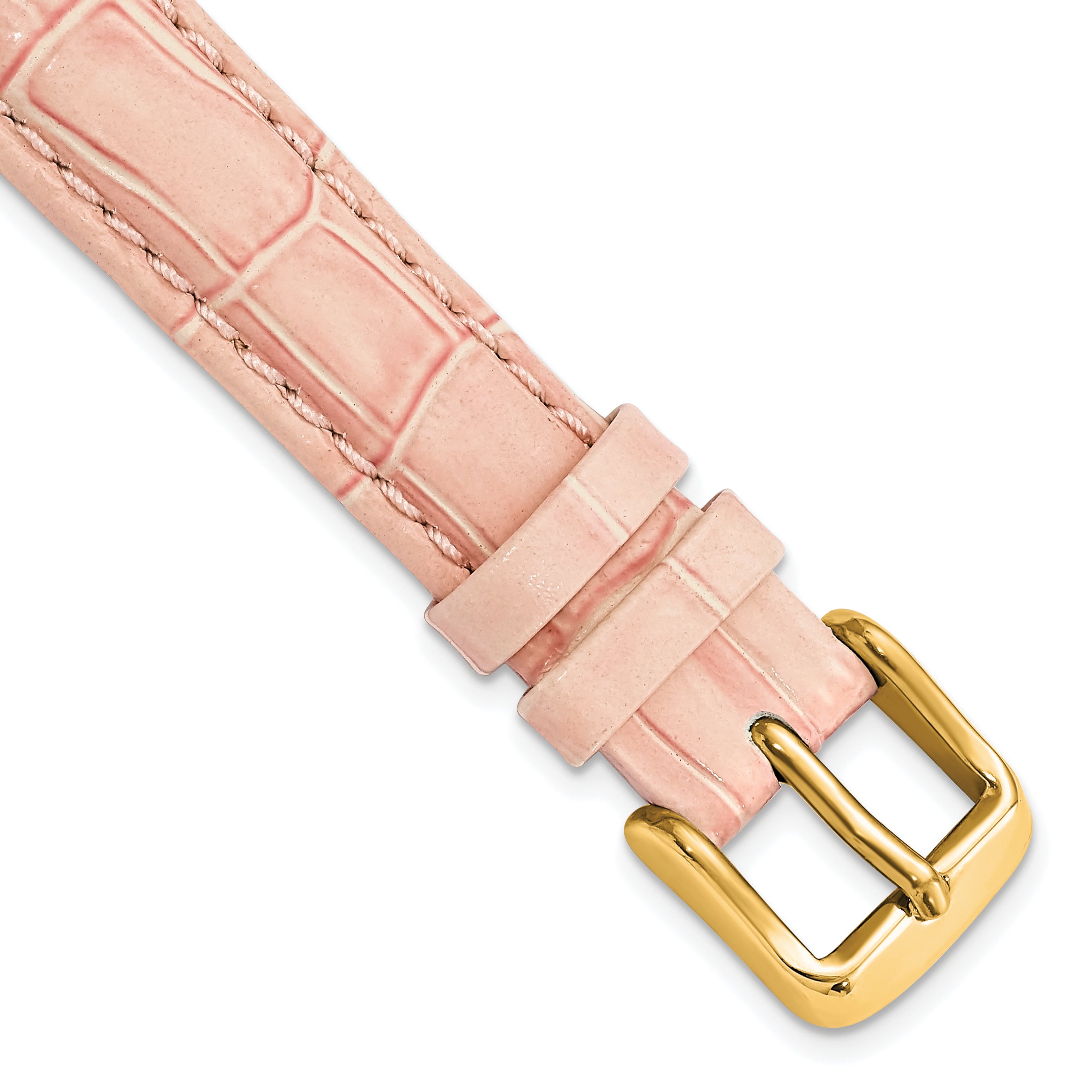 14mm Pink Crocodile Grain Chronograph Leather with Gold-tone Buckle 6.75 inch Watch Band - Sophia Jewelers