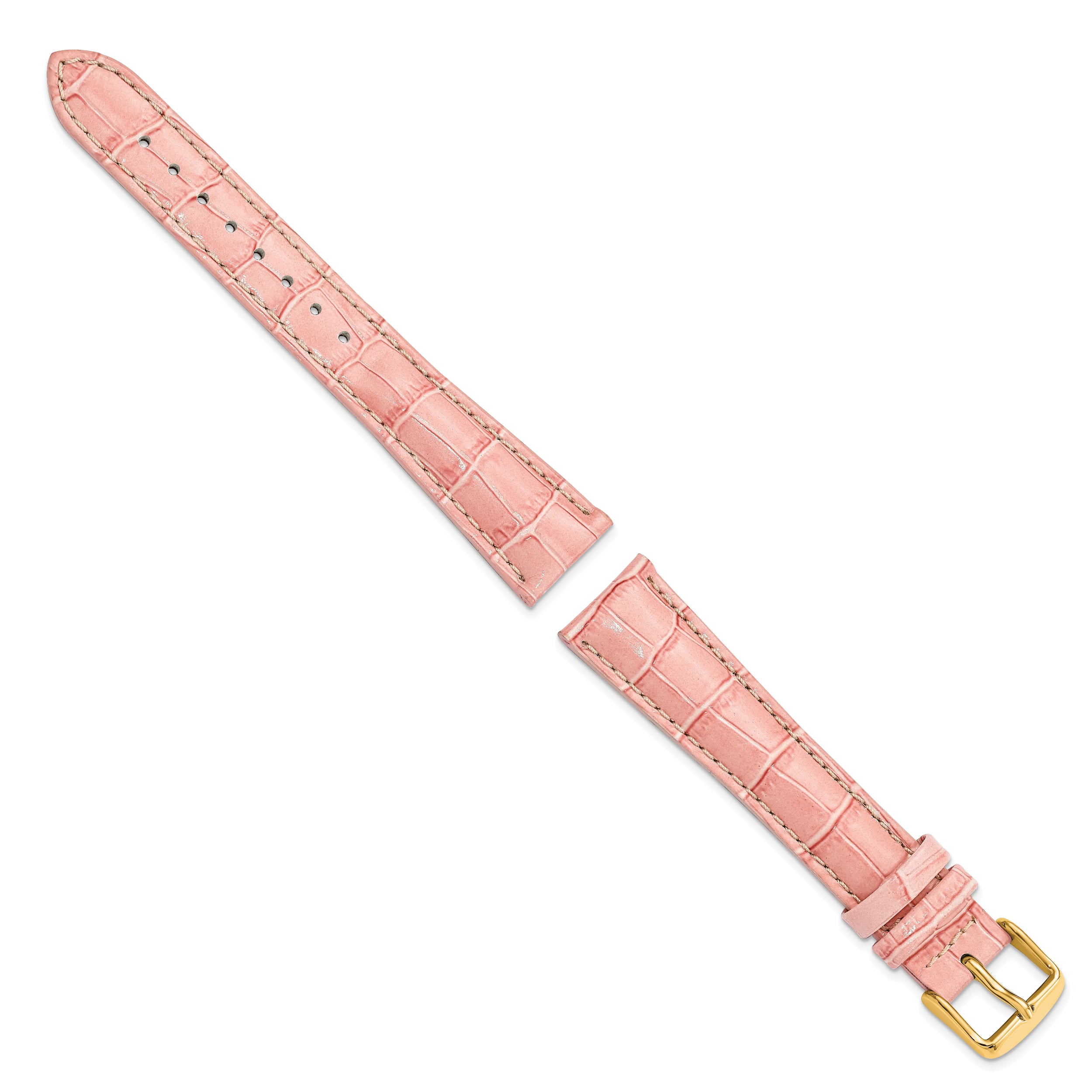 18mm Long Pink Crocodile Grain Chronograph Leather with Gold-tone Buckle 8.5 inch Watch Band
