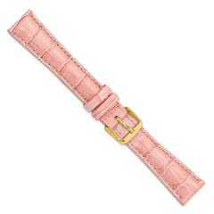 18mm Long Pink Crocodile Grain Chronograph Leather with Gold-tone Buckle 8.5 inch Watch Band