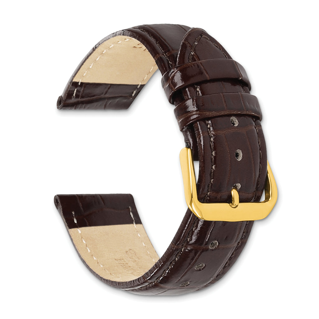 12mm Dark Brown Crocodile Grain Chronograph Leather with Gold-tone Buckle 6.75 inch Watch Band - Sophia Jewelers